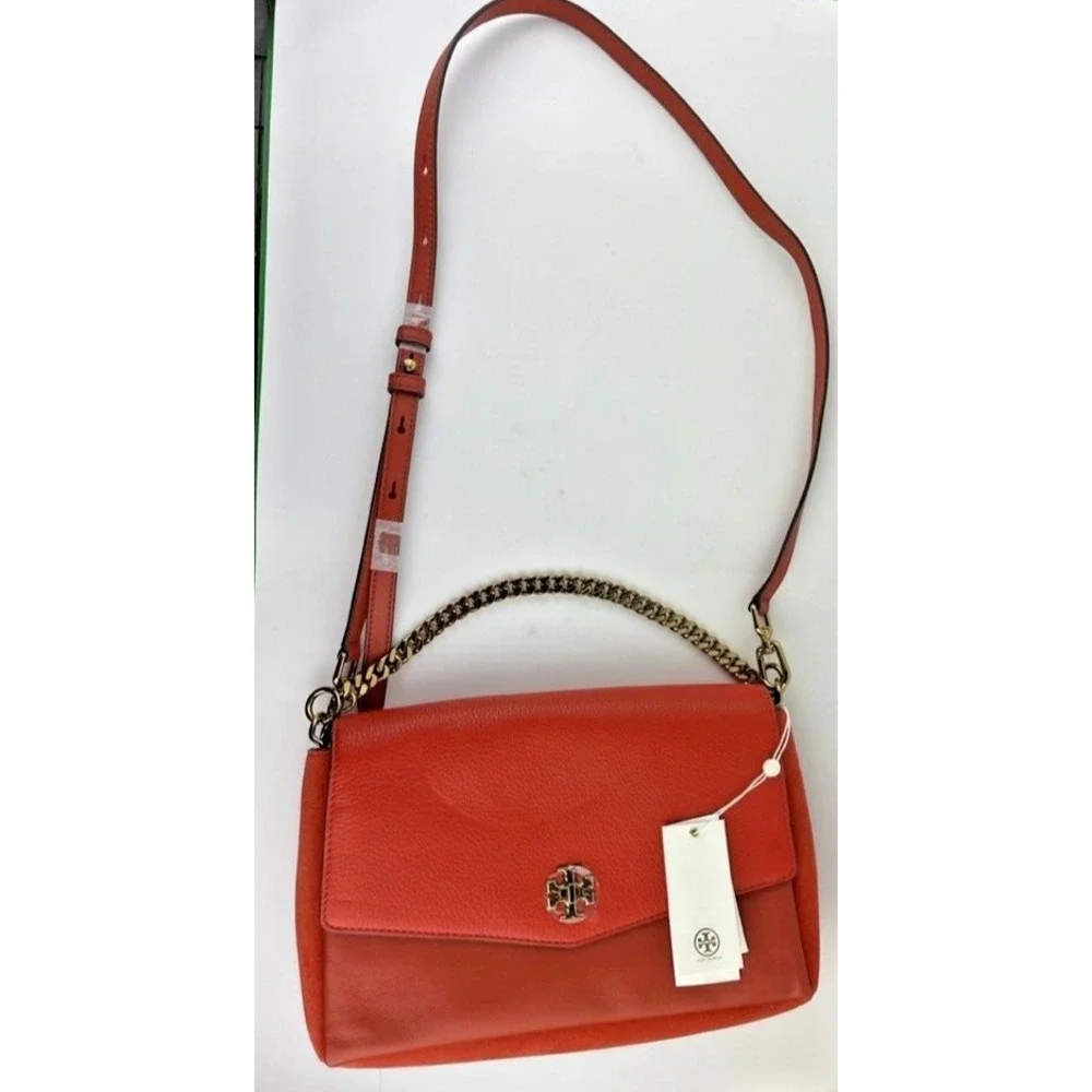 Tory Burch Kira Orange Mixed Material Double Strap Crossbody‎ Shoulder Bag NWT